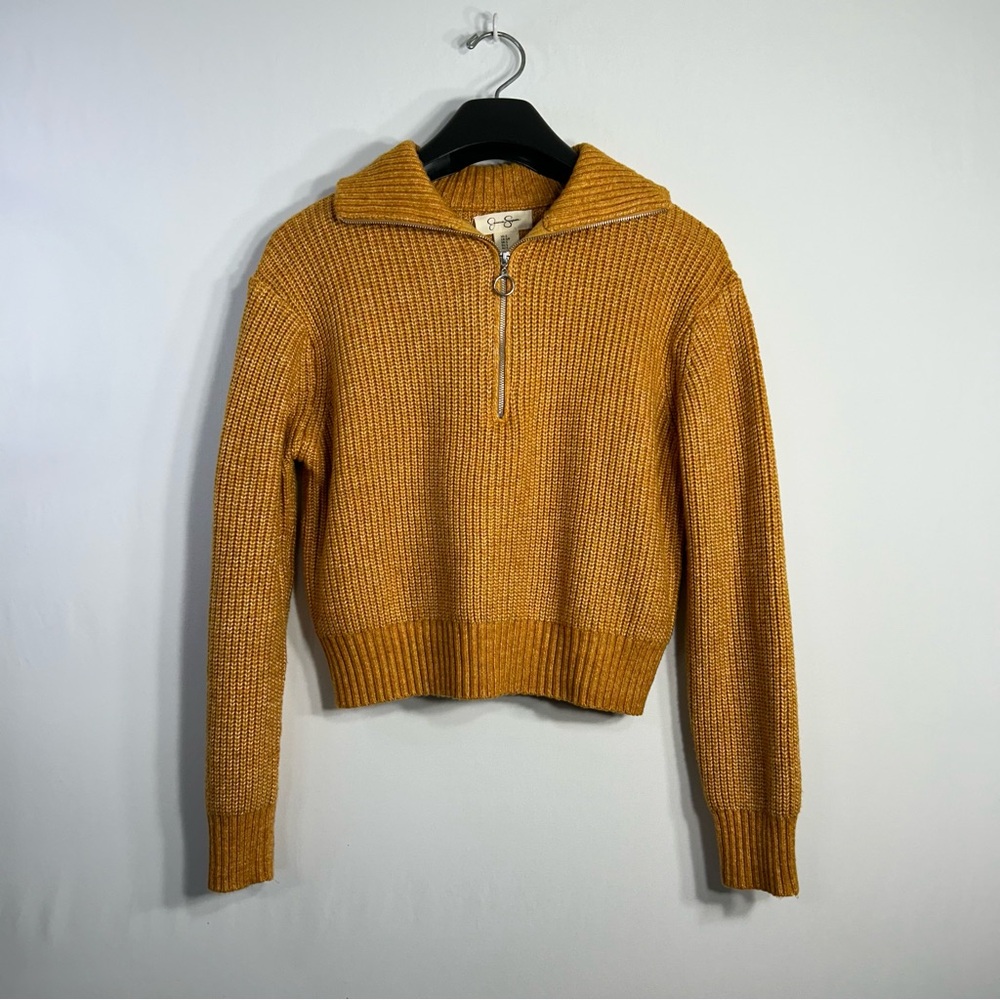 Jessica Simpson Cropped 1/2 Zip Y2K Soft Knitted Comfy Cozy Ribbed Sweater Sz S